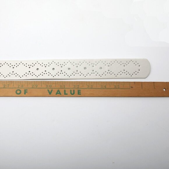 Faux Leather Perforated Die Cut Belt White Silver Buckle Retro Y2K - Picture 8 of 8